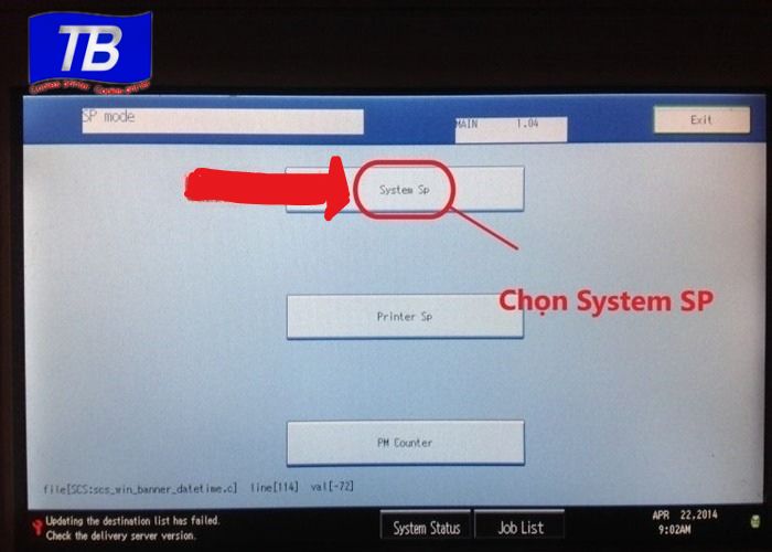 Xuất hiện bảng chọn và nhấn chọn System SP