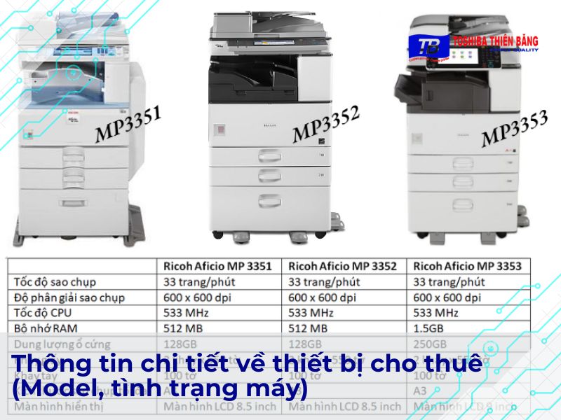 Thông tin chi tiết về thiết bị cho thuê (Model, tình trạng máy)